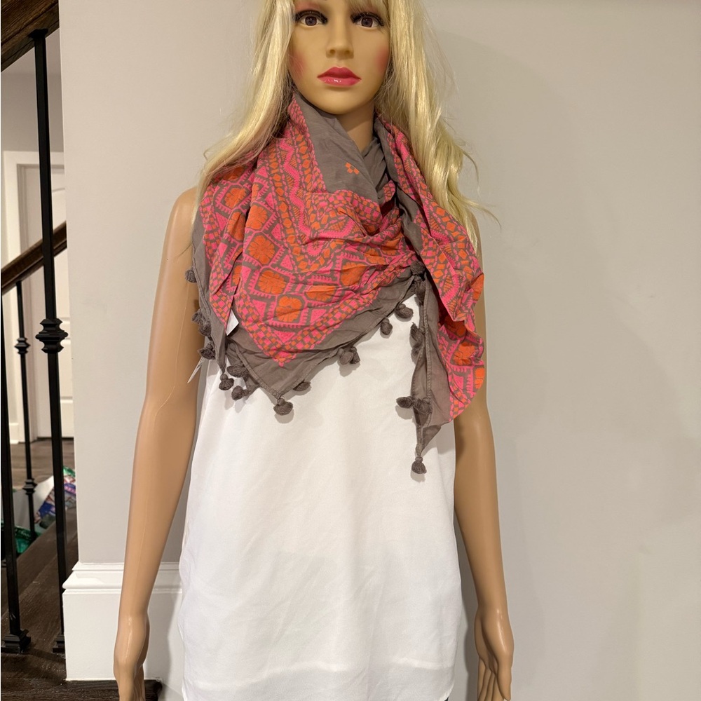 J. Crew Vibrant Pink and Taupe Scarf